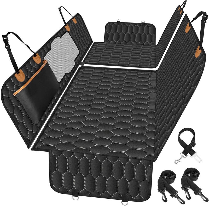 NECKORY Dog Back Seat Cover, Waterproof Scratch Proof Nonslip Dog Hammock for Car, Car Seat Cover for Back Seat with Sanitary Pad Mesh & Pocket for Cars SUVs and Trucks - S, Black/Orange - Image 1